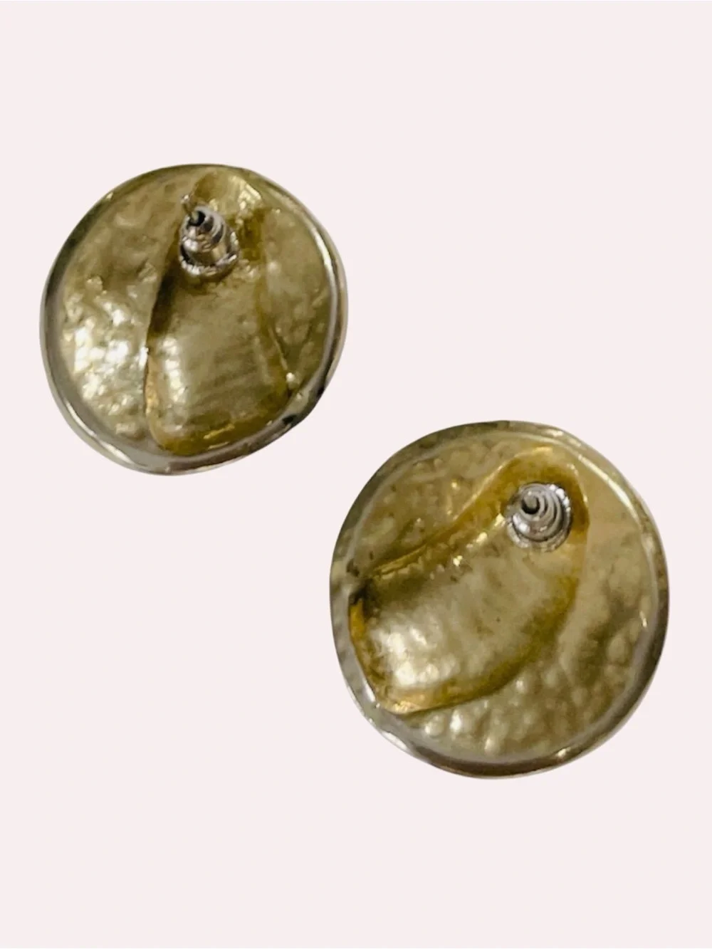 Vintage Black & Gold Enamel Statement Stud Earrings Retro Round Disc Earrings